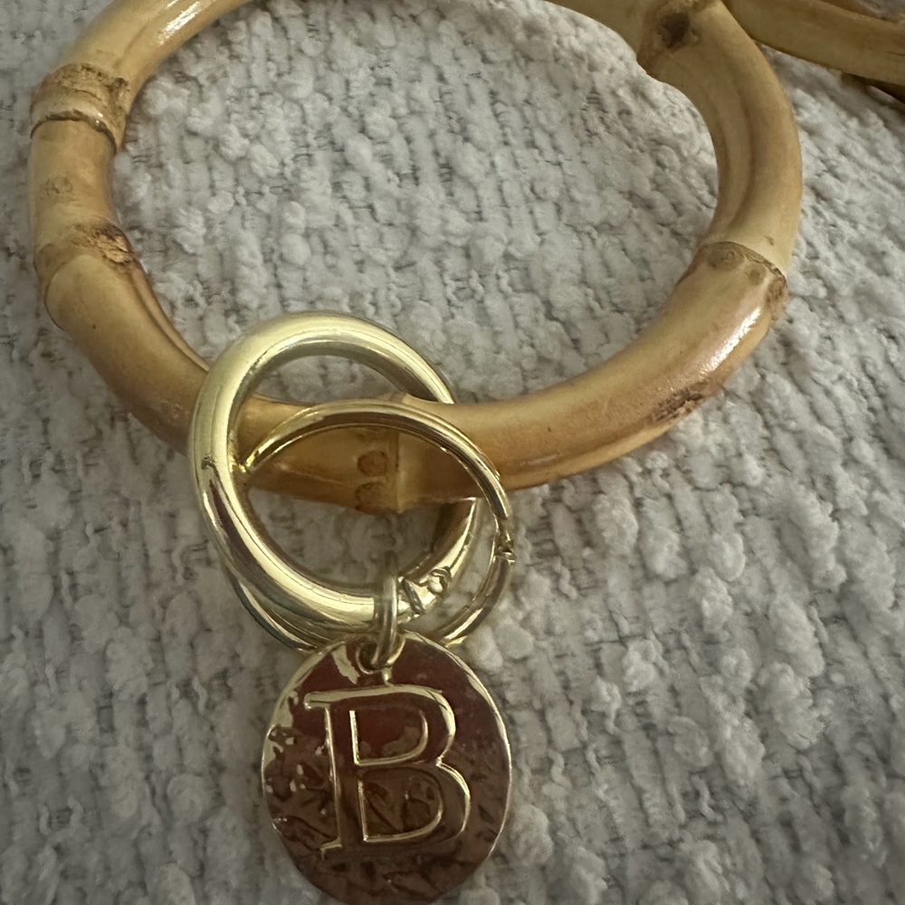 Bamboo Style Keyring with Inital - Picture 2 of 12